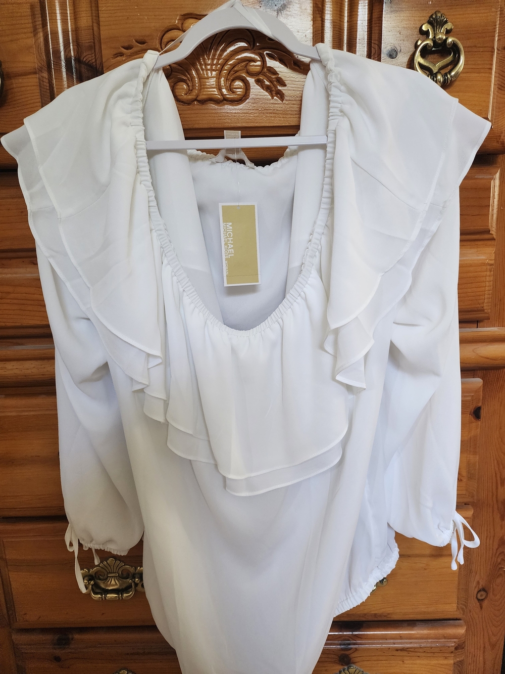Michael Kors White Ruffle Scoop-Neck Blouse